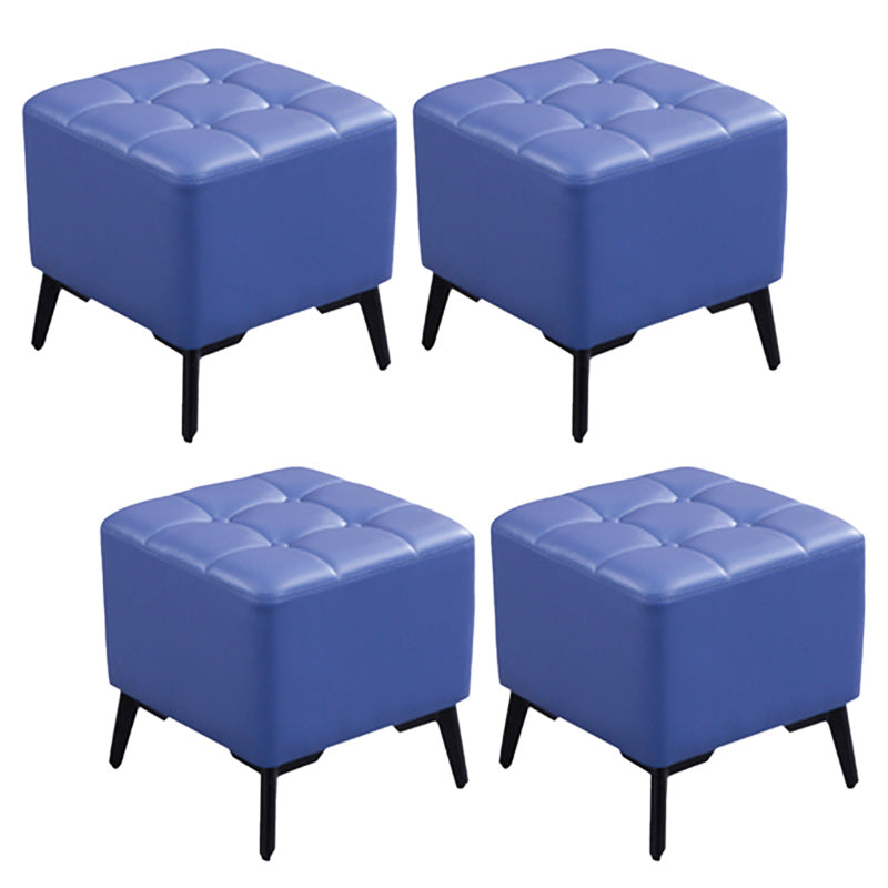 Glam Pouf Ottoman Genuine Leather Upholstered Tufted Square Ottoman with Chair Legs Blue 4 Piece Set Black Clearhalo 'furn' 'furn_ottomans_poufs' 'Furniture' 'Living Room Furniture' 'Ottomans & Poufs' 'ottomans_poufs' 6227038