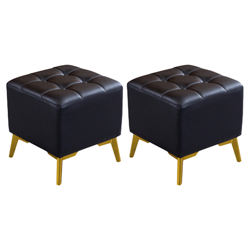Glam Pouf Ottoman Genuine Leather Upholstered Tufted Square Ottoman with Chair Legs Black 2 Piece Set Gold Clearhalo 'furn' 'furn_ottomans_poufs' 'Furniture' 'Living Room Furniture' 'Ottomans & Poufs' 'ottomans_poufs' 6227043