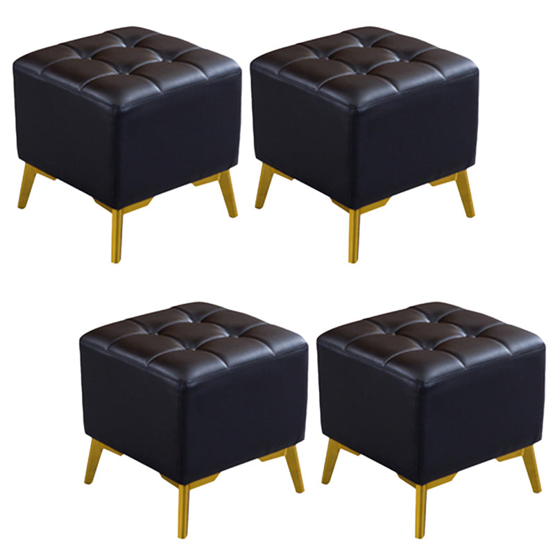 Glam Pouf Ottoman Genuine Leather Upholstered Tufted Square Ottoman with Chair Legs Black 4 Piece Set Gold Clearhalo 'furn' 'furn_ottomans_poufs' 'Furniture' 'Living Room Furniture' 'Ottomans & Poufs' 'ottomans_poufs' 6227044