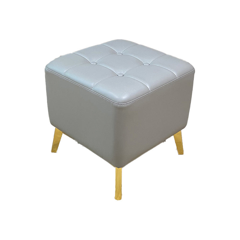 Glam Pouf Ottoman Genuine Leather Upholstered Tufted Square Ottoman with Chair Legs Gray 1 Piece Gold Clearhalo 'furn' 'furn_ottomans_poufs' 'Furniture' 'Living Room Furniture' 'Ottomans & Poufs' 'ottomans_poufs' 6227045