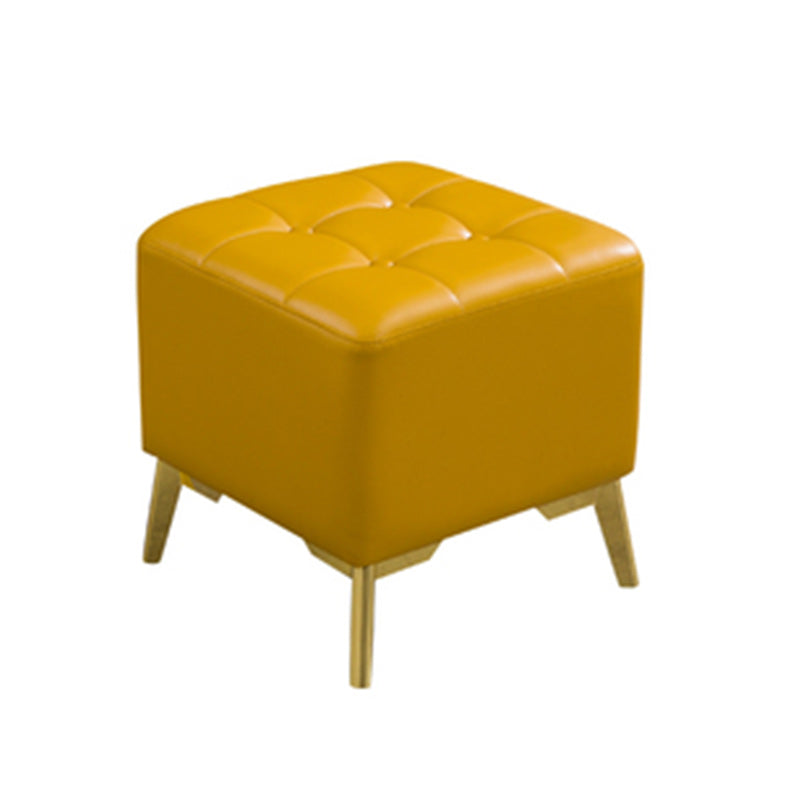 Glam Pouf Ottoman Genuine Leather Upholstered Tufted Square Ottoman with Chair Legs Yellow 1 Piece Gold Clearhalo 'furn' 'furn_ottomans_poufs' 'Furniture' 'Living Room Furniture' 'Ottomans & Poufs' 'ottomans_poufs' 6227048