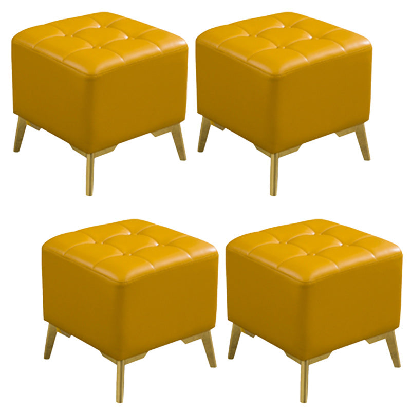 Glam Pouf Ottoman Genuine Leather Upholstered Tufted Square Ottoman with Chair Legs Yellow 4 Piece Set Gold Clearhalo 'furn' 'furn_ottomans_poufs' 'Furniture' 'Living Room Furniture' 'Ottomans & Poufs' 'ottomans_poufs' 6227050