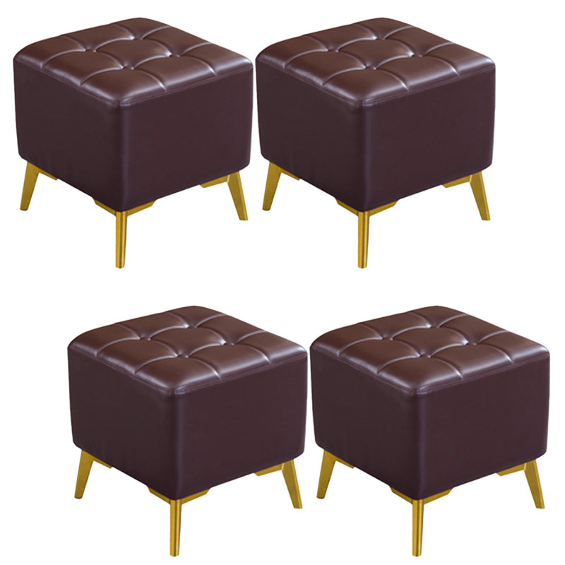 Glam Pouf Ottoman Genuine Leather Upholstered Tufted Square Ottoman with Chair Legs Coffee 4 Piece Set Gold Clearhalo 'furn' 'furn_ottomans_poufs' 'Furniture' 'Living Room Furniture' 'Ottomans & Poufs' 'ottomans_poufs' 6227059
