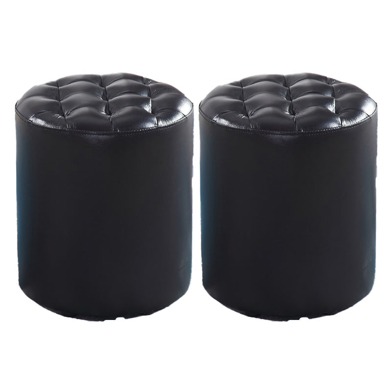 Modern Faux Leather Pouf Water Resistant Pure Color Square for Home Decor Black Round 2 Piece Set Clearhalo 'furn' 'furn_ottomans_poufs' 'Furniture' 'Living Room Furniture' 'Ottomans & Poufs' 'ottomans_poufs' 6227064