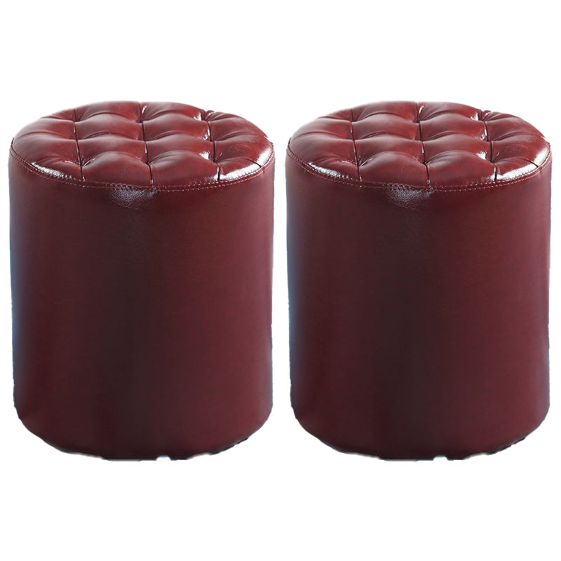 Modern Faux Leather Pouf Water Resistant Pure Color Square for Home Decor Red Round 2 Piece Set Clearhalo 'furn' 'furn_ottomans_poufs' 'Furniture' 'Living Room Furniture' 'Ottomans & Poufs' 'ottomans_poufs' 6227070