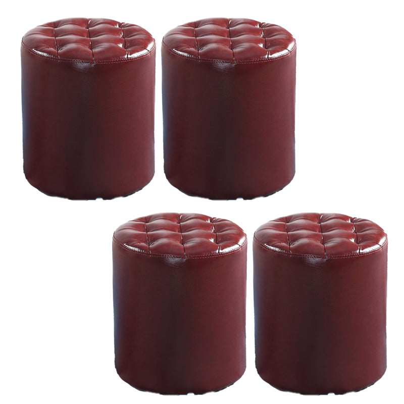Modern Faux Leather Pouf Water Resistant Pure Color Square for Home Decor Red Round 4 Piece Set Clearhalo 'furn' 'furn_ottomans_poufs' 'Furniture' 'Living Room Furniture' 'Ottomans & Poufs' 'ottomans_poufs' 6227073