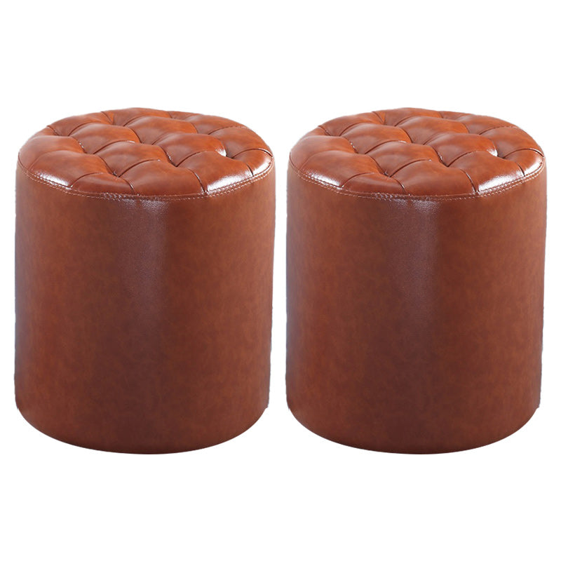 Modern Faux Leather Pouf Water Resistant Pure Color Square for Home Decor Brown Round 2 Piece Set Clearhalo 'furn' 'furn_ottomans_poufs' 'Furniture' 'Living Room Furniture' 'Ottomans & Poufs' 'ottomans_poufs' 6227077