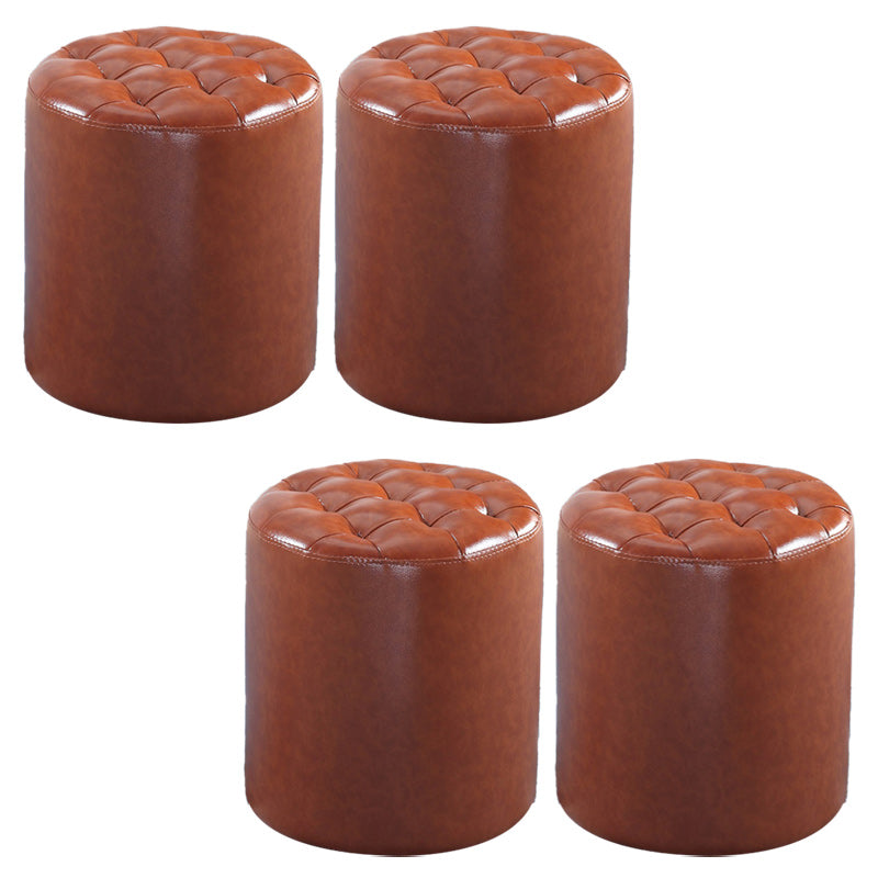 Modern Faux Leather Pouf Water Resistant Pure Color Square for Home Decor Brown Round 4 Piece Set Clearhalo 'furn' 'furn_ottomans_poufs' 'Furniture' 'Living Room Furniture' 'Ottomans & Poufs' 'ottomans_poufs' 6227078