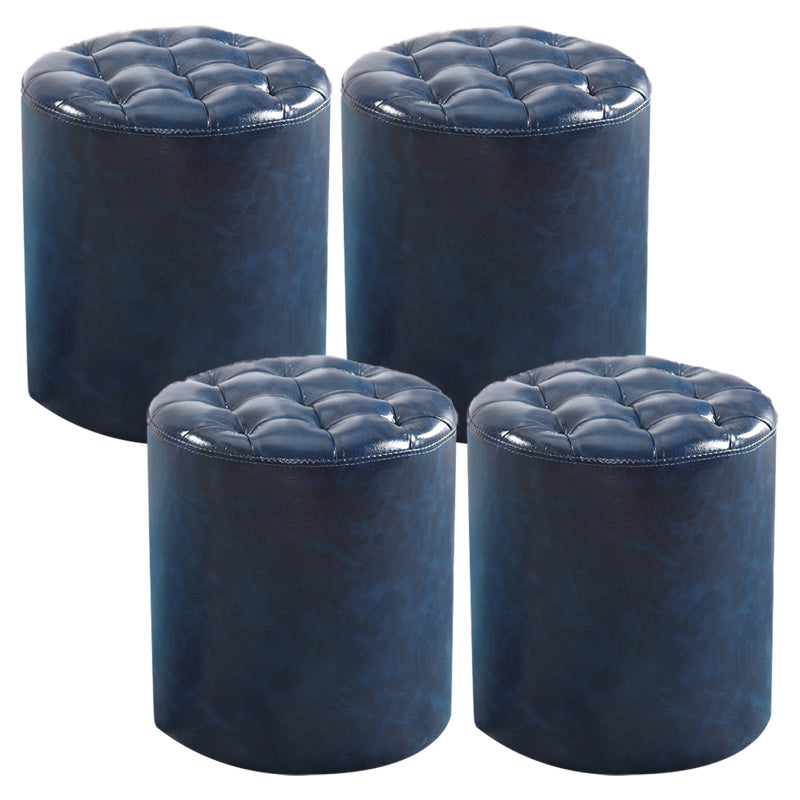 Modern Faux Leather Pouf Water Resistant Pure Color Square for Home Decor Dark Blue Round 4 Piece Set Clearhalo 'furn' 'furn_ottomans_poufs' 'Furniture' 'Living Room Furniture' 'Ottomans & Poufs' 'ottomans_poufs' 6227091