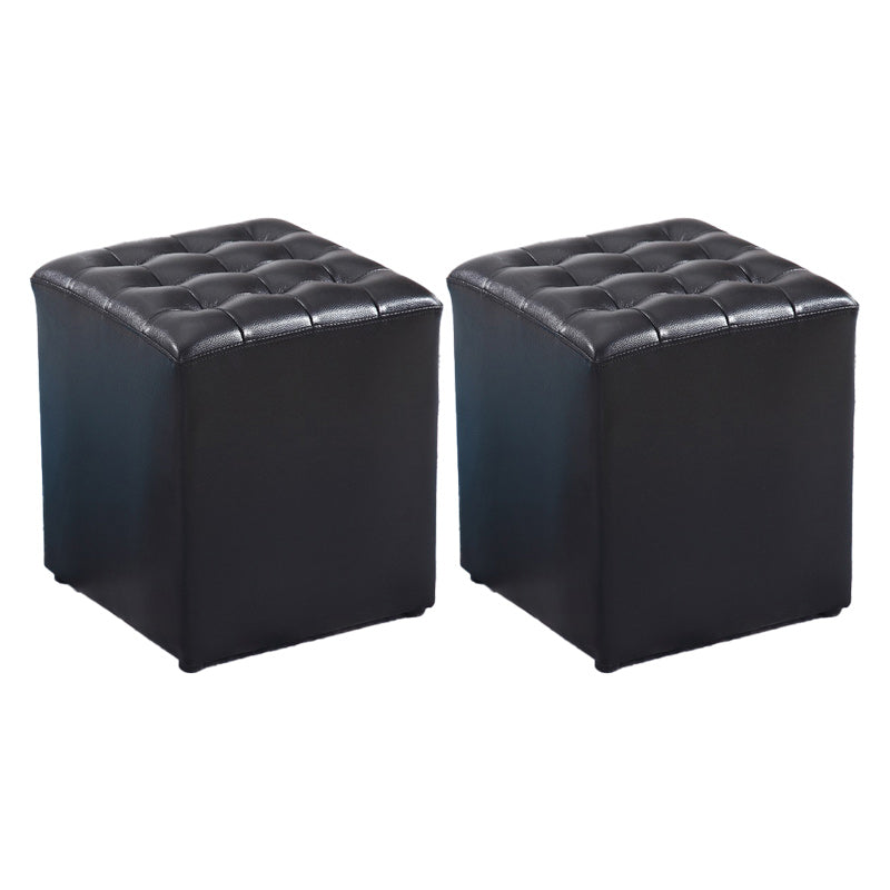 Modern Faux Leather Pouf Water Resistant Pure Color Square for Home Decor Black Square 2 Piece Set Clearhalo 'furn' 'furn_ottomans_poufs' 'Furniture' 'Living Room Furniture' 'Ottomans & Poufs' 'ottomans_poufs' 6227093