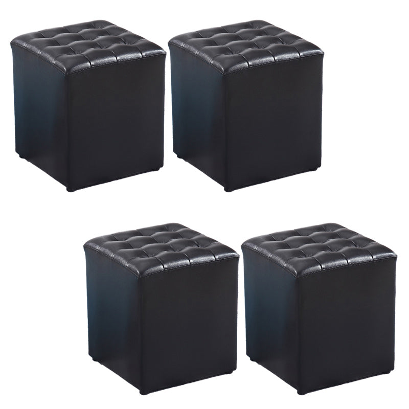 Modern Faux Leather Pouf Water Resistant Pure Color Square for Home Decor Black Square 4 Piece Set Clearhalo 'furn' 'furn_ottomans_poufs' 'Furniture' 'Living Room Furniture' 'Ottomans & Poufs' 'ottomans_poufs' 6227094