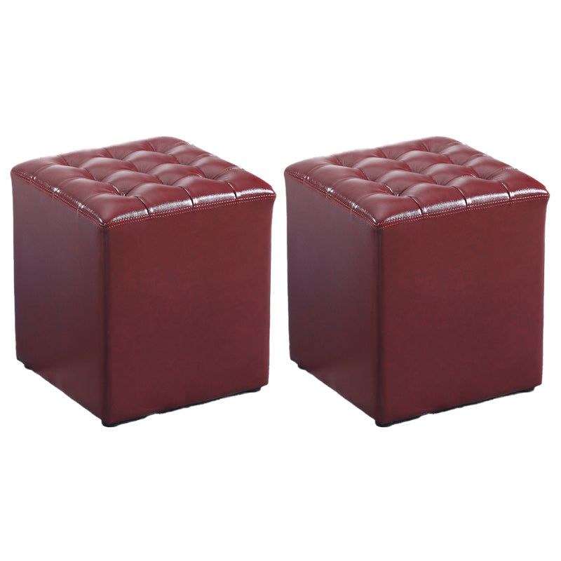 Modern Faux Leather Pouf Water Resistant Pure Color Square for Home Decor Red Square 2 Piece Set Clearhalo 'furn' 'furn_ottomans_poufs' 'Furniture' 'Living Room Furniture' 'Ottomans & Poufs' 'ottomans_poufs' 6227096
