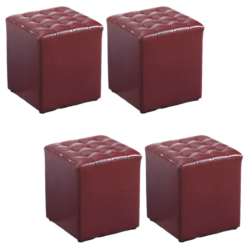 Modern Faux Leather Pouf Water Resistant Pure Color Square for Home Decor Red Square 4 Piece Set Clearhalo 'furn' 'furn_ottomans_poufs' 'Furniture' 'Living Room Furniture' 'Ottomans & Poufs' 'ottomans_poufs' 6227097