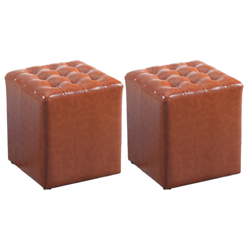 Modern Faux Leather Pouf Water Resistant Pure Color Square for Home Decor Brown Square 2 Piece Set Clearhalo 'furn' 'furn_ottomans_poufs' 'Furniture' 'Living Room Furniture' 'Ottomans & Poufs' 'ottomans_poufs' 6227099