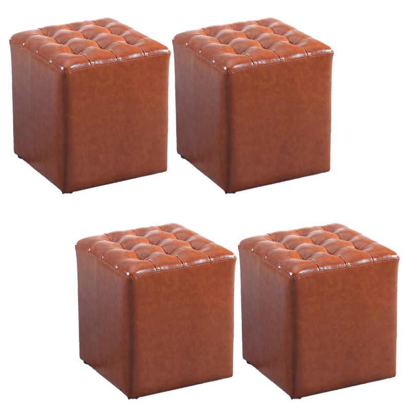 Modern Faux Leather Pouf Water Resistant Pure Color Square for Home Decor Brown Square 4 Piece Set Clearhalo 'furn' 'furn_ottomans_poufs' 'Furniture' 'Living Room Furniture' 'Ottomans & Poufs' 'ottomans_poufs' 6227100