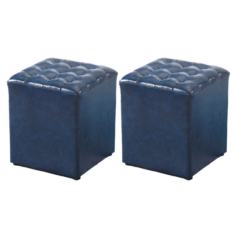 Modern Faux Leather Pouf Water Resistant Pure Color Square for Home Decor Dark Blue Square 2 Piece Set Clearhalo 'furn' 'furn_ottomans_poufs' 'Furniture' 'Living Room Furniture' 'Ottomans & Poufs' 'ottomans_poufs' 6227111