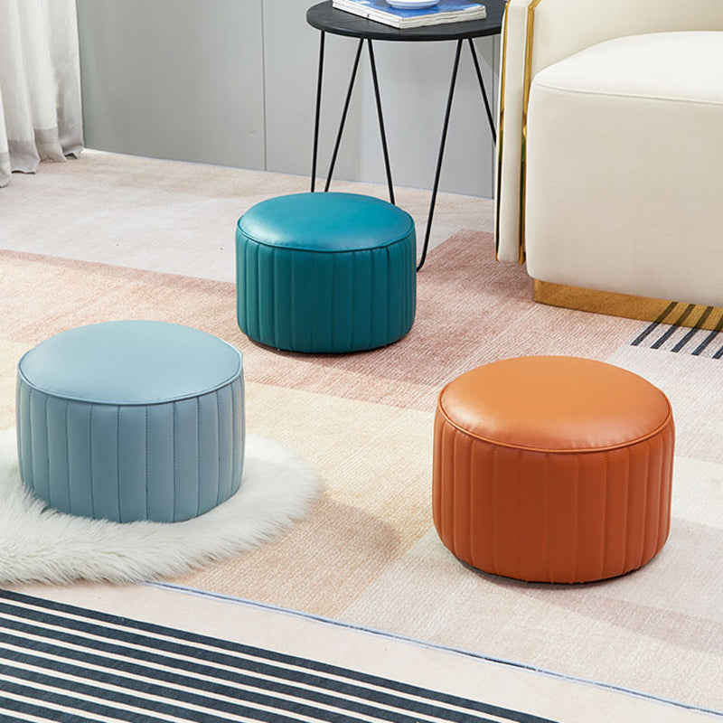 Contemporary Pouf Ottoman Faux Leather Upholstered Solid Color Round Ottoman