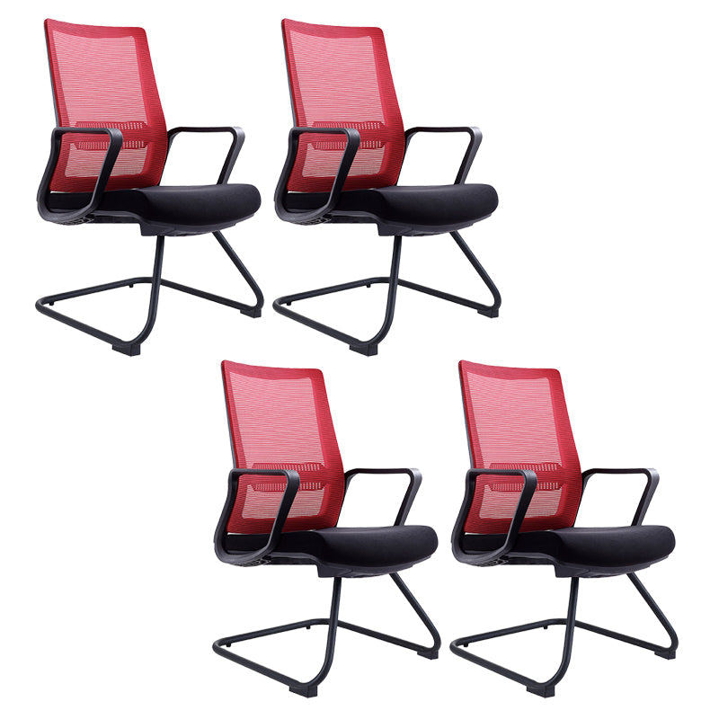 Contemporary Arm Chair Fixed Arms Mid-back Breathable Air Grid Office Chair Red Without Casters 4 Piece Set Clearhalo 'furn' 'furn_office_chair' 'Furniture' 'Office Chairs' 'Office Furniture' 'office_chair' 6227662