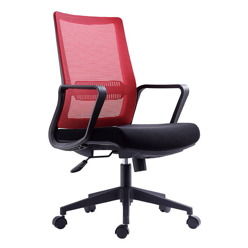 Contemporary Arm Chair Fixed Arms Mid-back Breathable Air Grid Office Chair Red Casters 1 Piece Clearhalo 'furn' 'furn_office_chair' 'Furniture' 'Office Chairs' 'Office Furniture' 'office_chair' 6227663