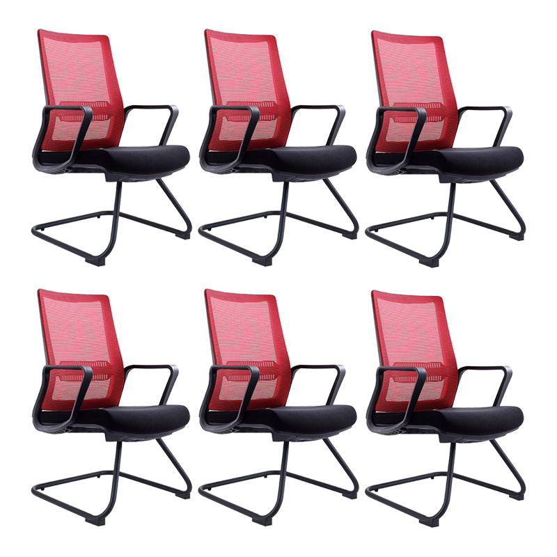 Contemporary Arm Chair Fixed Arms Mid-back Breathable Air Grid Office Chair Red Without Casters 6 Piece Set Clearhalo 'furn' 'furn_office_chair' 'Furniture' 'Office Chairs' 'Office Furniture' 'office_chair' 6227664