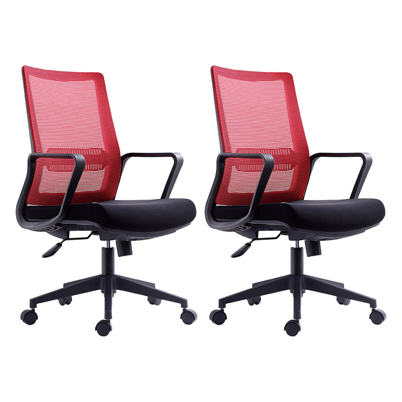 Contemporary Arm Chair Fixed Arms Mid-back Breathable Air Grid Office Chair Red Casters 2 Piece Set Clearhalo 'furn' 'furn_office_chair' 'Furniture' 'Office Chairs' 'Office Furniture' 'office_chair' 6227668
