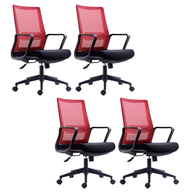 Contemporary Arm Chair Fixed Arms Mid-back Breathable Air Grid Office Chair Red Casters 4 Piece Set Clearhalo 'furn' 'furn_office_chair' 'Furniture' 'Office Chairs' 'Office Furniture' 'office_chair' 6227670