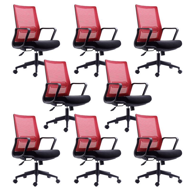 Contemporary Arm Chair Fixed Arms Mid-back Breathable Air Grid Office Chair Red Casters 8 Piece Set Clearhalo 'furn' 'furn_office_chair' 'Furniture' 'Office Chairs' 'Office Furniture' 'office_chair' 6227673