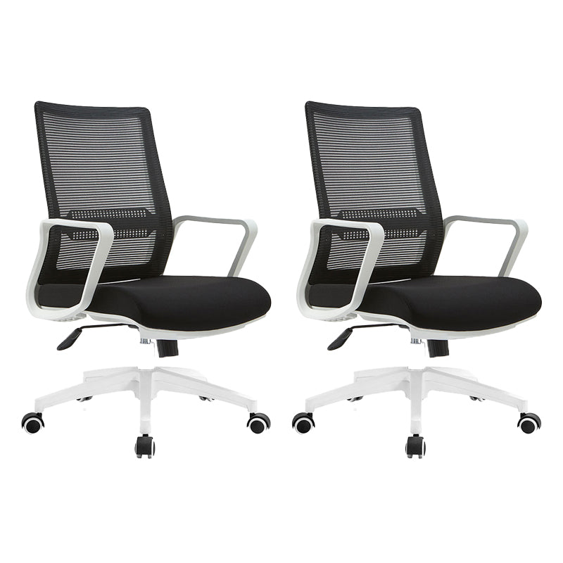 Contemporary Arm Chair Fixed Arms Mid-back Breathable Air Grid Office Chair Black Casters 2 Piece Set Clearhalo 'furn' 'furn_office_chair' 'Furniture' 'Office Chairs' 'Office Furniture' 'office_chair' 6227676