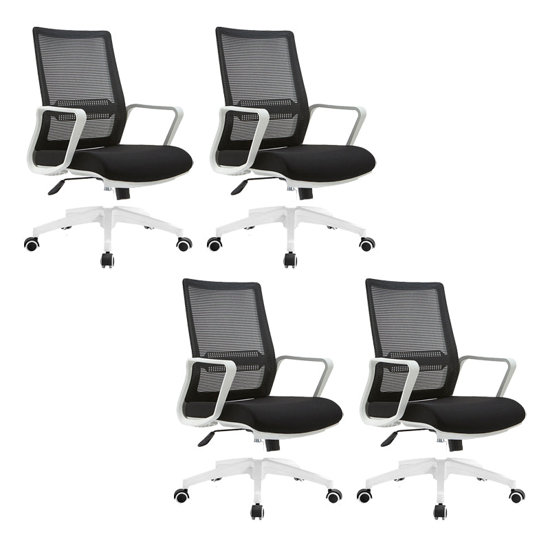 Contemporary Arm Chair Fixed Arms Mid-back Breathable Air Grid Office Chair Black Casters 4 Piece Set Clearhalo 'furn' 'furn_office_chair' 'Furniture' 'Office Chairs' 'Office Furniture' 'office_chair' 6227677