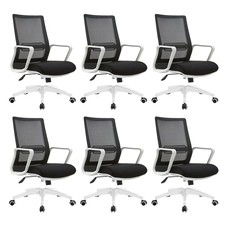 Contemporary Arm Chair Fixed Arms Mid-back Breathable Air Grid Office Chair Black Casters 6 Piece Set Clearhalo 'furn' 'furn_office_chair' 'Furniture' 'Office Chairs' 'Office Furniture' 'office_chair' 6227679