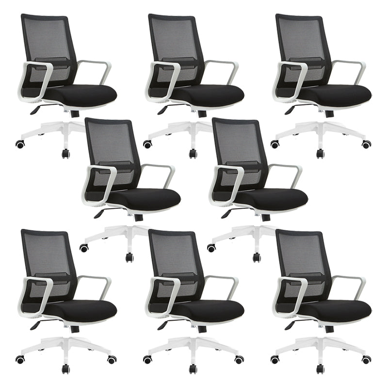 Contemporary Arm Chair Fixed Arms Mid-back Breathable Air Grid Office Chair Black Casters 8 Piece Set Clearhalo 'furn' 'furn_office_chair' 'Furniture' 'Office Chairs' 'Office Furniture' 'office_chair' 6227680