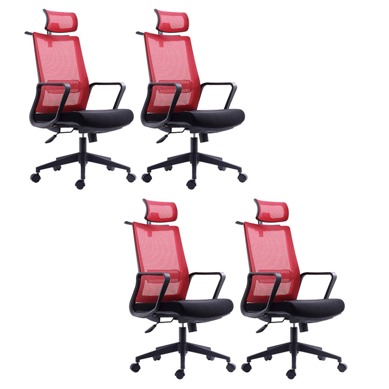 Contemporary Arm Chair Fixed Arms Mid-back Breathable Air Grid Office Chair Red Headrest 4 Piece Set Clearhalo 'furn' 'furn_office_chair' 'Furniture' 'Office Chairs' 'Office Furniture' 'office_chair' 6227682