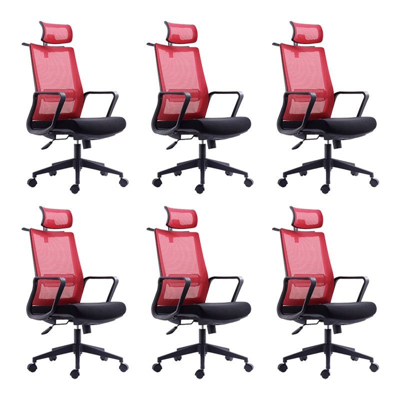 Contemporary Arm Chair Fixed Arms Mid-back Breathable Air Grid Office Chair Red Headrest 6 Piece Set Clearhalo 'furn' 'furn_office_chair' 'Furniture' 'Office Chairs' 'Office Furniture' 'office_chair' 6227683