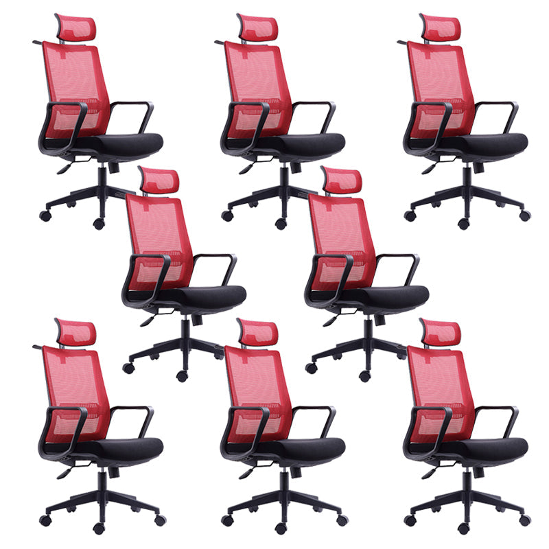 Contemporary Arm Chair Fixed Arms Mid-back Breathable Air Grid Office Chair Red Headrest 8 Piece Set Clearhalo 'furn' 'furn_office_chair' 'Furniture' 'Office Chairs' 'Office Furniture' 'office_chair' 6227684