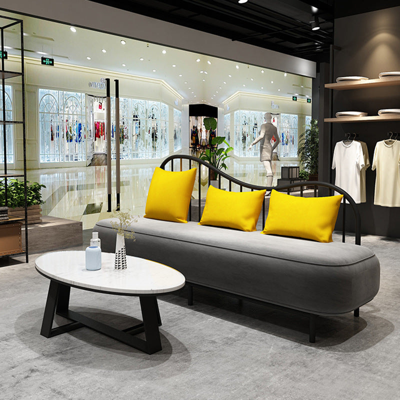 Contemporary Grey Sofa with Yellow Pillow and Black Legs for Apartment