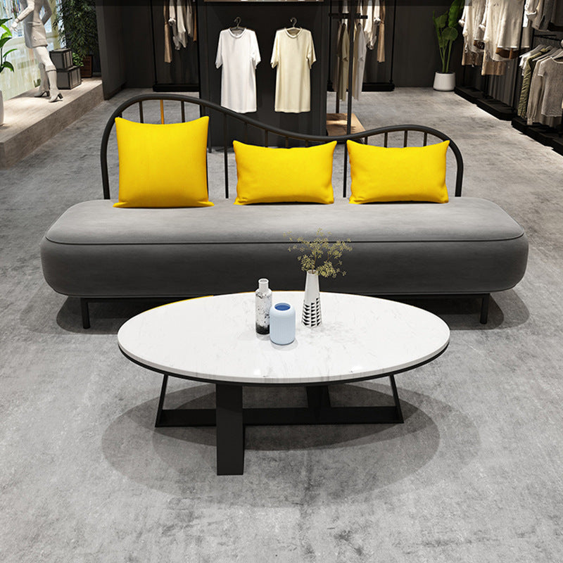 Contemporary Grey Sofa with Yellow Pillow and Black Legs for Apartment