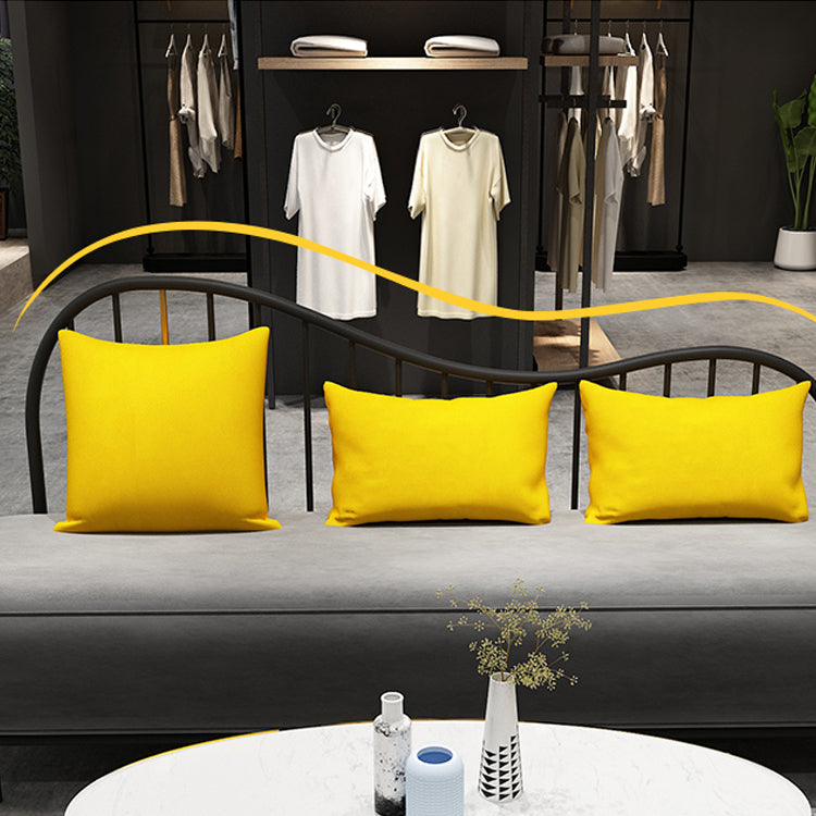 Contemporary Grey Sofa with Yellow Pillow and Black Legs for Apartment