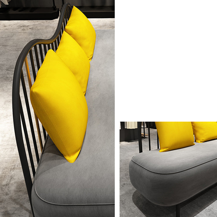 Contemporary Grey Sofa with Yellow Pillow and Black Legs for Apartment