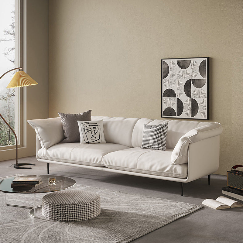 Modern 34.64" H White Genuine Leather Pillow Top Arm Sofa For Living Room Clearhalo 'furn' 'furn_sofas' 'Furniture' 'Living Room Furniture' 'Sofa' 'sofas' 6227819