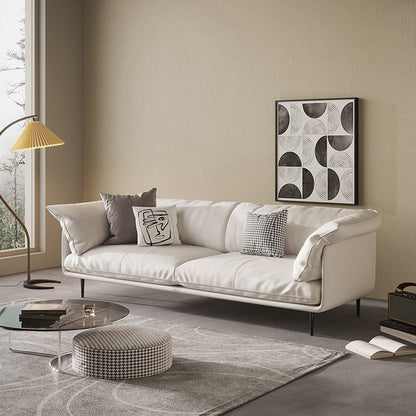 Modern 34.64" H White Genuine Leather Pillow Top Arm Sofa For Living Room Clearhalo 'furn' 'furn_sofas' 'Furniture' 'Living Room Furniture' 'Sofa' 'sofas' 6227819