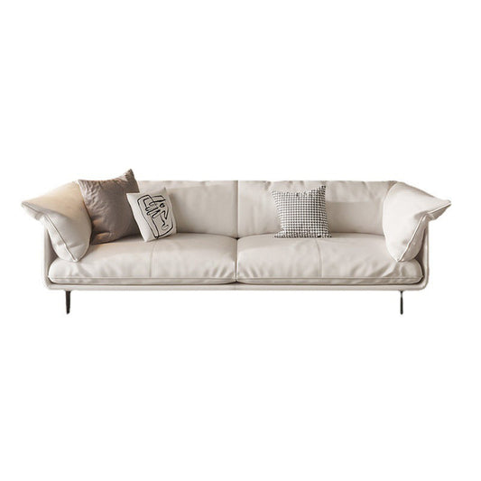 Modern 34.64" H White Genuine Leather Pillow Top Arm Sofa For Living Room Clearhalo 'furn' 'furn_sofas' 'Furniture' 'Living Room Furniture' 'Sofa' 'sofas' 6227822