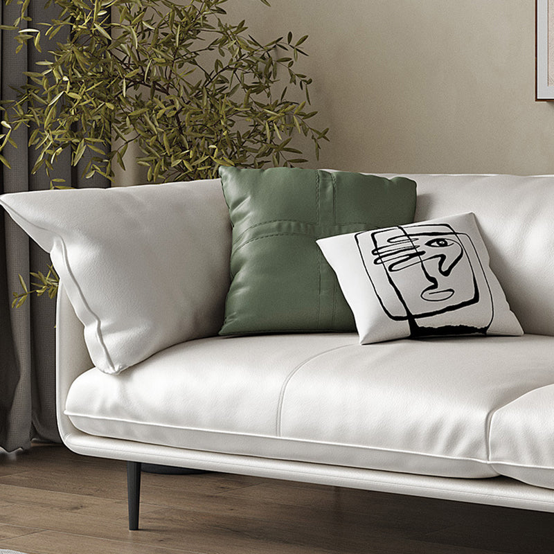 Modern 34.64" H White Genuine Leather Pillow Top Arm Sofa For Living Room Clearhalo 'furn' 'furn_sofas' 'Furniture' 'Living Room Furniture' 'Sofa' 'sofas' 6227824