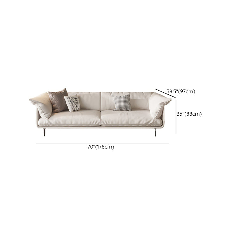 Modern 34.64" H White Genuine Leather Pillow Top Arm Sofa For Living Room Clearhalo 'furn' 'furn_sofas' 'Furniture' 'Living Room Furniture' 'Sofa' 'sofas' 6227826