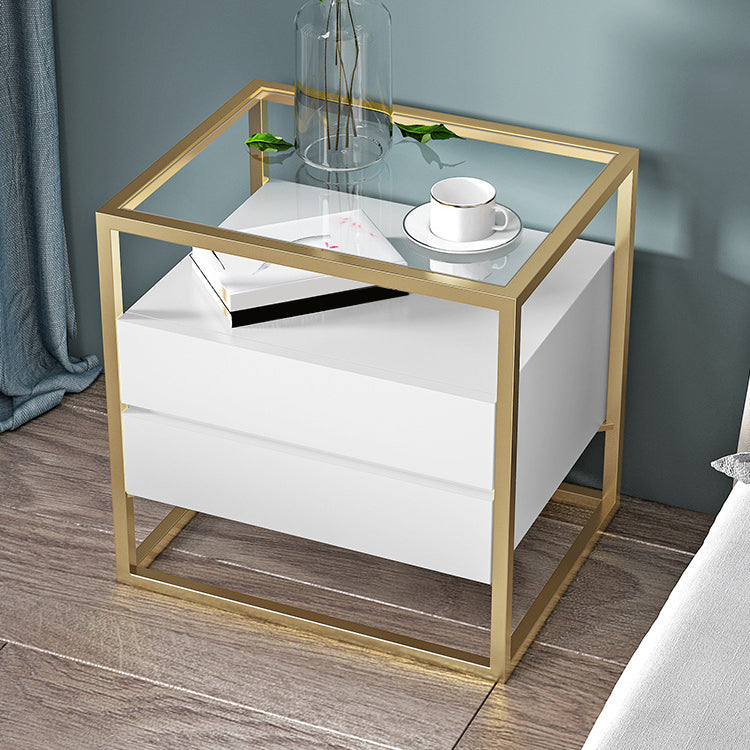 Solid Wood Bed Nightstand Contemporary Bedside Cabinet with Drawers White-Gold 1 Piece Clearhalo 'Bedroom Furniture' 'furn' 'furn_night_stand' 'Furniture' 'night_stand' 'Nightstands' 6228246