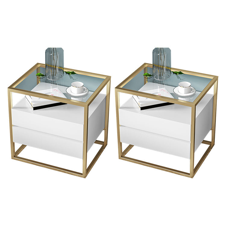 Solid Wood Bed Nightstand Contemporary Bedside Cabinet with Drawers White-Gold 2 Piece Set Clearhalo 'Bedroom Furniture' 'furn' 'furn_night_stand' 'Furniture' 'night_stand' 'Nightstands' 6228247