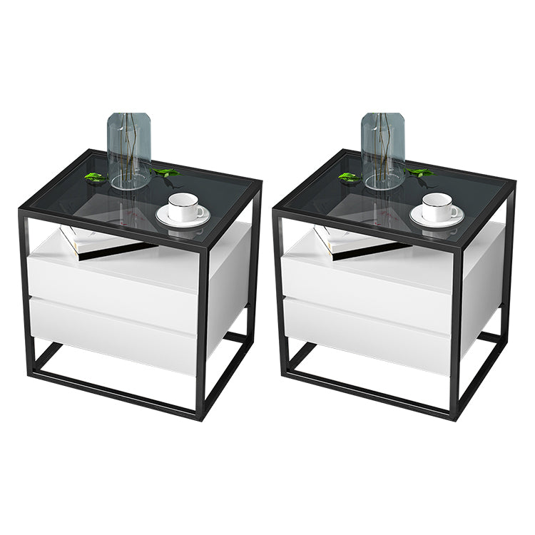 Solid Wood Bed Nightstand Contemporary Bedside Cabinet with Drawers White-Black 2 Piece Set Clearhalo 'Bedroom Furniture' 'furn' 'furn_night_stand' 'Furniture' 'night_stand' 'Nightstands' 6228249