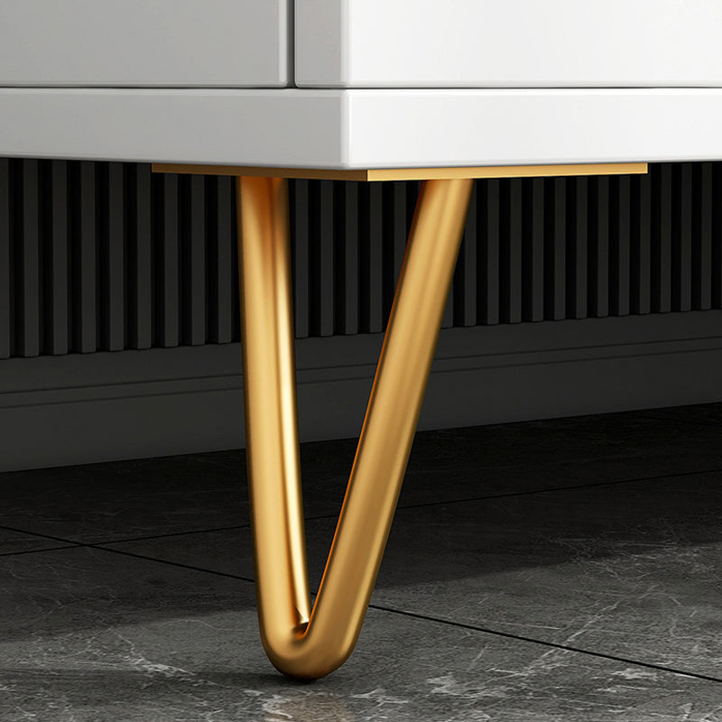 Cassetta portaoggetti per camera da letto Glam in legno massello bianco con cassetti