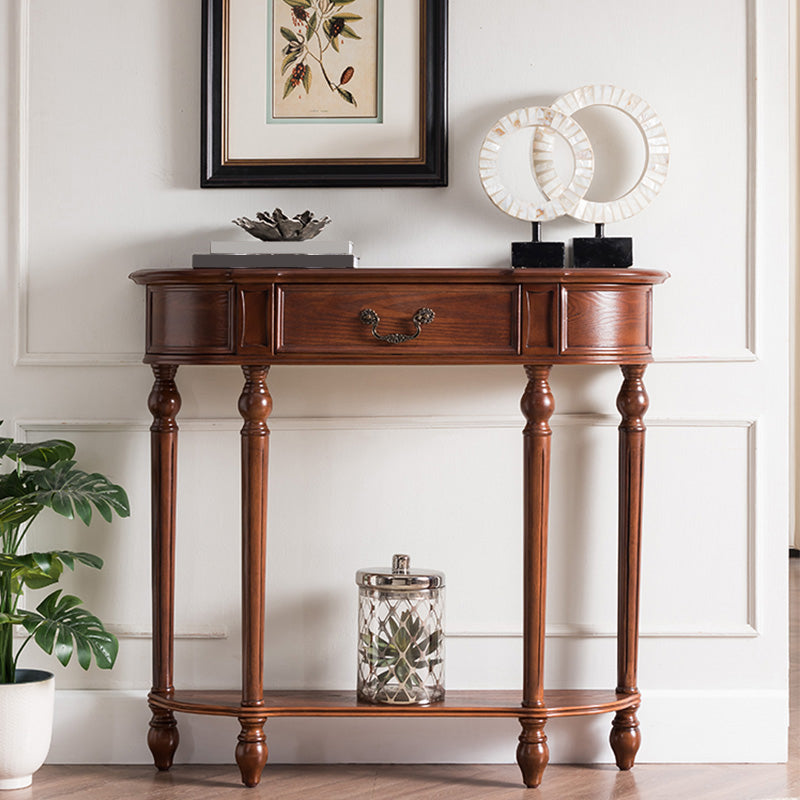 35.43" Tall 1-drawer Console Table Solid Wood Accent Table with Shelf Walnut Clearhalo 'Console Tables' 'console_tables' 'Entry & Mudroom Furniture' 'furn' 'furn_console_tables' 'Furniture' 6228980