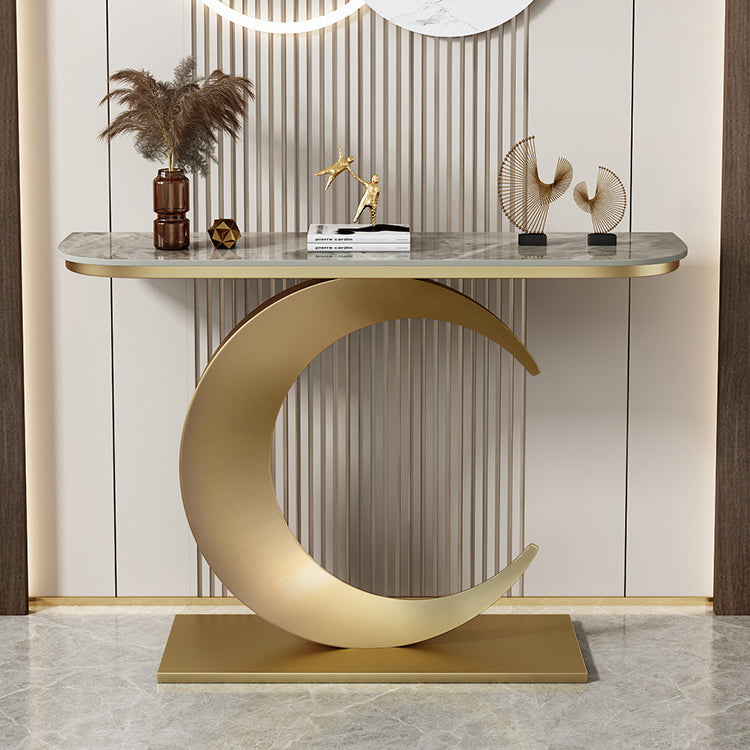 31.5-inch Tall Stone Console Table Stain Resistant Accent Table with Shelf Clearhalo 'Console Tables' 'console_tables' 'Entry & Mudroom Furniture' 'furn' 'furn_console_tables' 'Furniture' 6229068