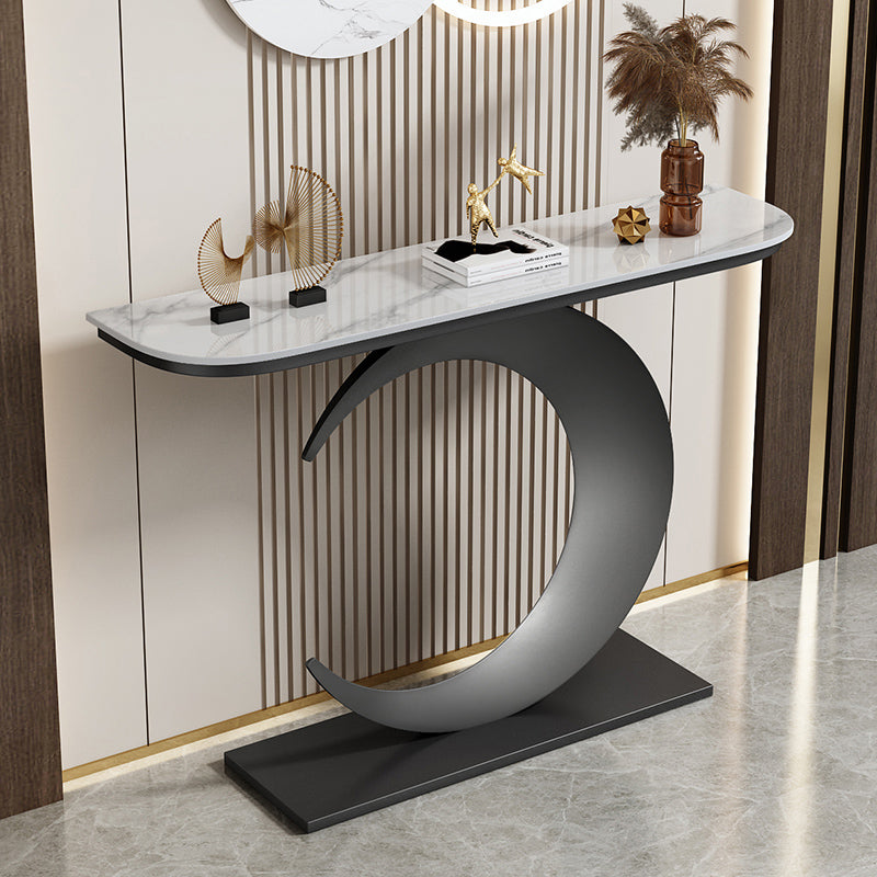 31.5-inch Tall Stone Console Table Stain Resistant Accent Table with Shelf Clearhalo 'Console Tables' 'console_tables' 'Entry & Mudroom Furniture' 'furn' 'furn_console_tables' 'Furniture' 6229069